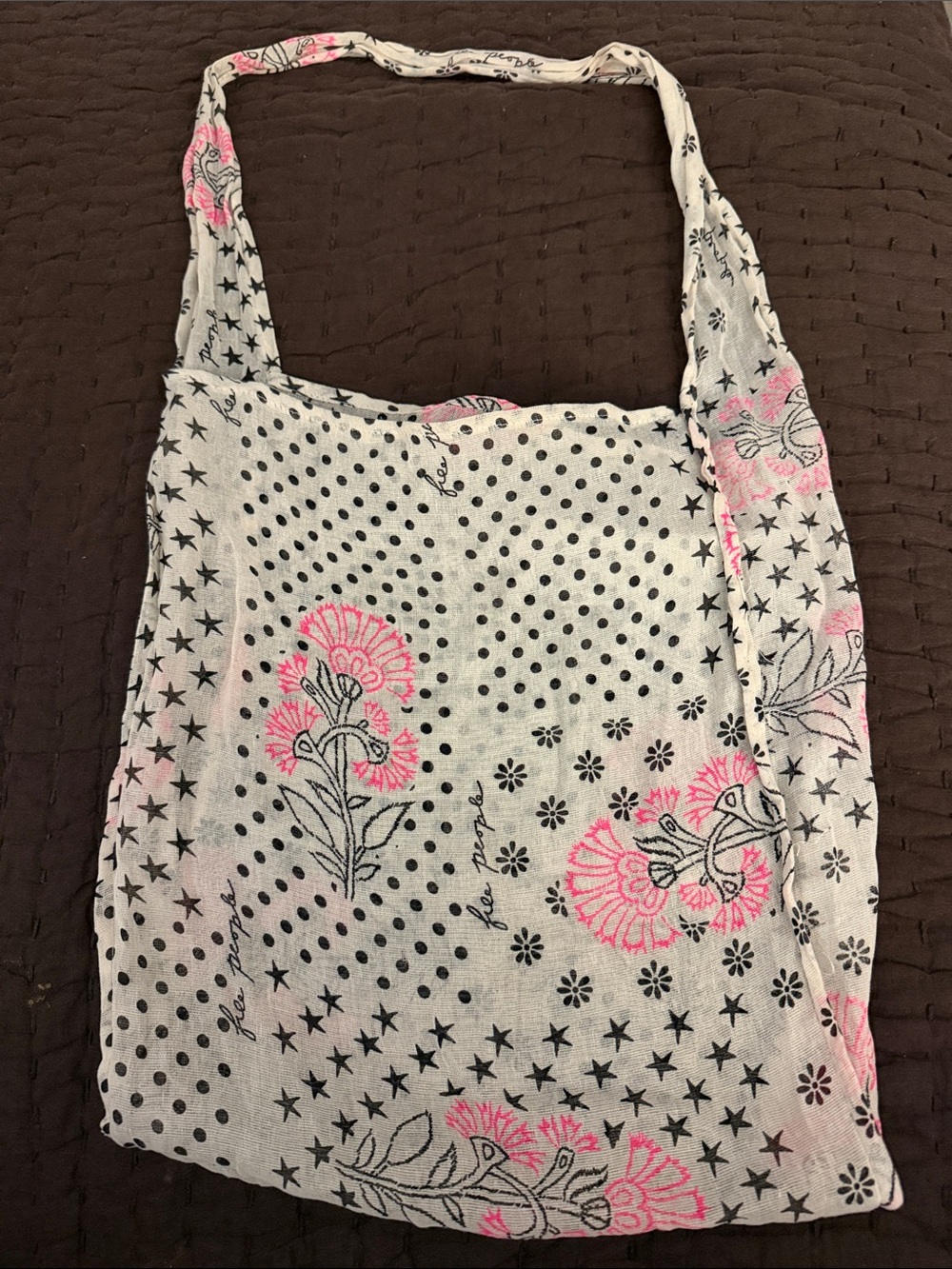Free People Cream Shoulder Bag with Pink & Black Print